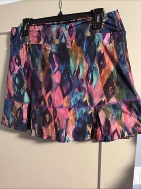 Multicolor Watercolor Print Ruffle Hem Skater Skirt